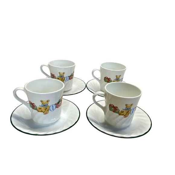 Corelle Teddy Bear Holiday Themed Cups & Saucers Set Of 4 - Picture 2 of 7
